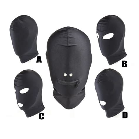 Black Bdsm Bondage Open Cover Eye Mouth Mask Head Hood Restraints Toys