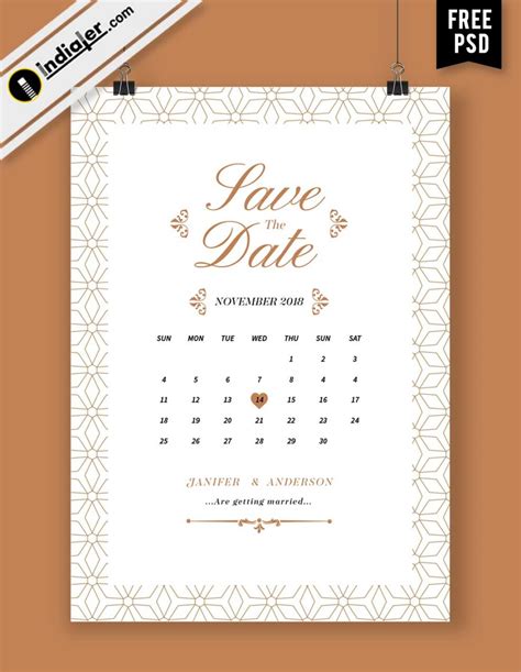 Free Wedding Card Save The Date Calendar Concept Invitation Psd