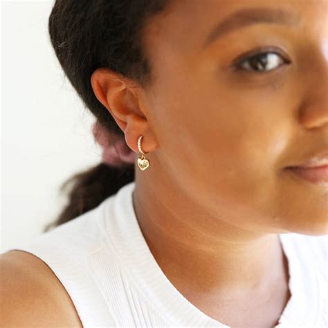Gold Plated Sterling Crystal Heart Huggie Hoop Earrings By Lisa Angel