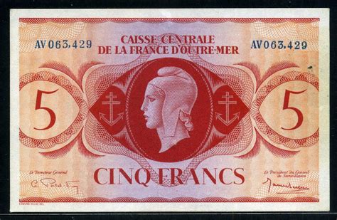 French Equatorial Africa Banknotes 5 Francs Note Of 1944 Marianne De