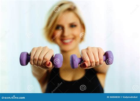 Female Hands Holding Dumbbells Stock Photo Image Of Exercise Smiling