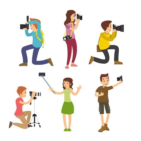 Premium Vector Photographer Taking Pictures With Different Poses