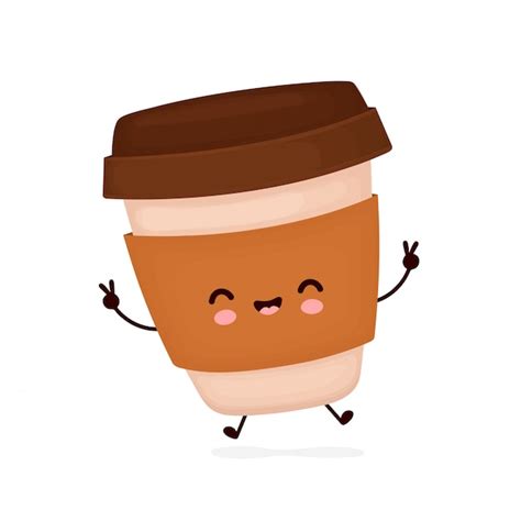 Premium Vector Cute Happy Coffee Paper Cup Cartoon Character