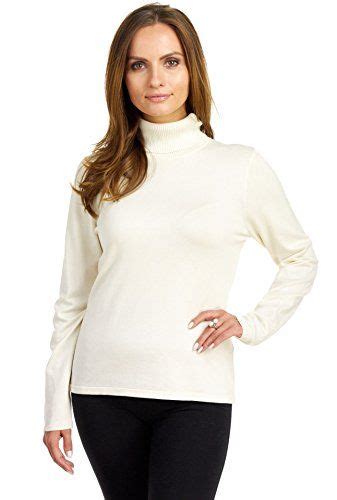 August Silk Womens Long Sleeve Silk Blend Turtleneck Bavarian Cream