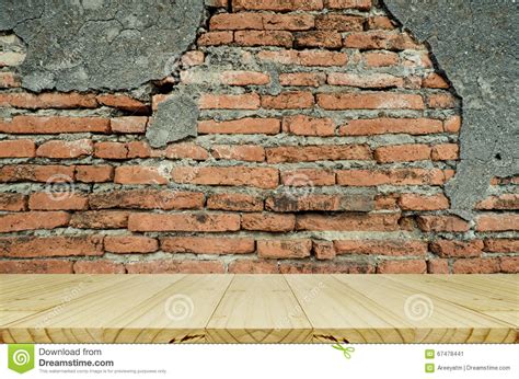 Wood Table With Hipster Brick Wall Background Stock Image Image Of