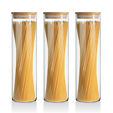 Buy Comsaf Glass Spaghetti Pasta Storage Container For Kitchen Pantry With Lids 47oz Set Of 3