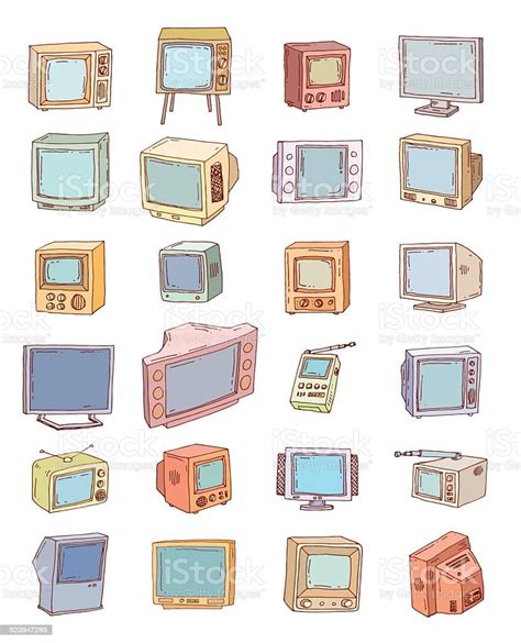 Set Televisions Vintage Vector Illustration Stock Illustration