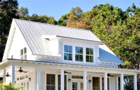 White House Metal Roof Exteriors Small Cottage Porches Dormers Framing