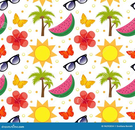 Summertime Seamless Pattern Bright Summer Infinite Background Beach