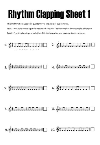 10 Rhythm Clapping Sheets Teaching Resources