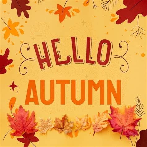 Premium Psd Hello Autumn Text With Dried Leaves