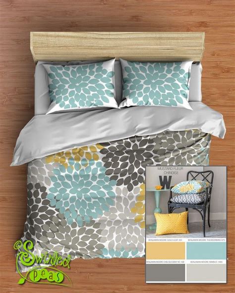 Floral Bedding In Comforter Or Duvet Best Selling Yellow Gray And Aqua
