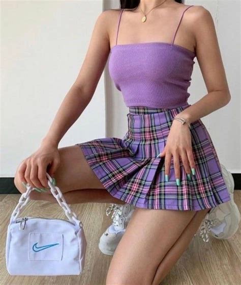 Tennis Skirt Pattern Girls Mini Skirt Purple Plaid Retro Skirt
