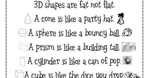 3d Shapes Poempdf Shape Worksheets For Preschool Kindergarten Math