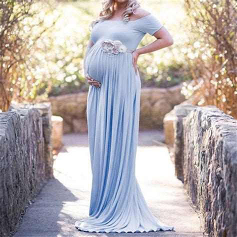 Women Off Shoulder Pregnants Sexy Photography Props Nursing Long Maxi