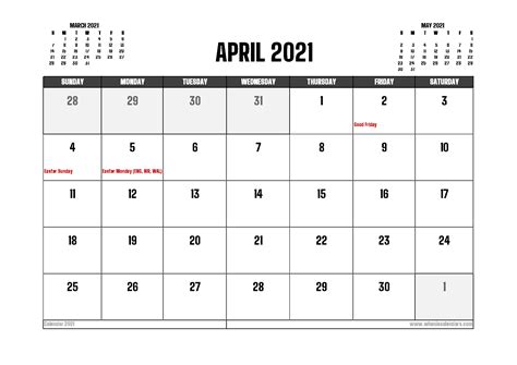 April 2021 Calendar Uk Printable