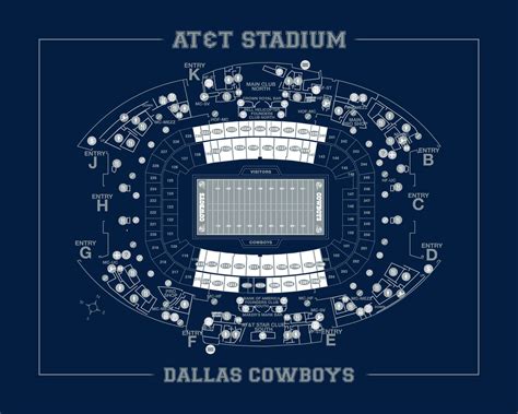 Print Of Vintage Dallas Cowboys Atandt Stadium Seating Chart Seating