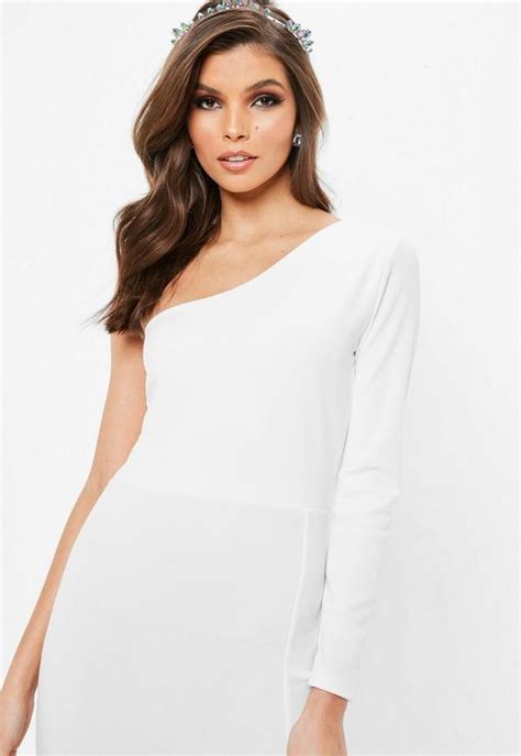 White One Shoulder Long Sleeve Split Maxi Dress Missguided