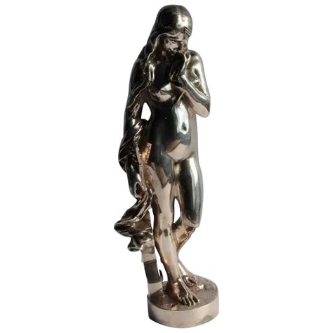 Silvered Bronze Alexandre Falgui Re La Cigale Naked Woman Guitar Ruby