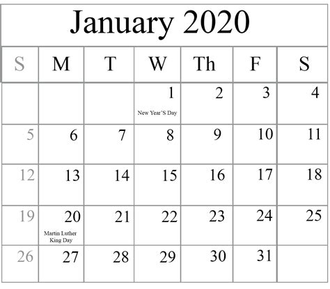 January 2020 Fillable Calendar Calendar Template Printable