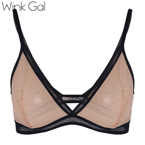 Winkgal 2019 Fashoion Thin Soft Cup Triangle Bra Wire Free Sexy Lace Bras Mesh Back Underwear