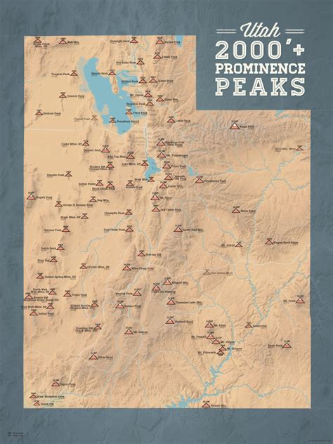 Utah 2000 Prominence Peaks Map 18x24 Poster Best Maps Ever
