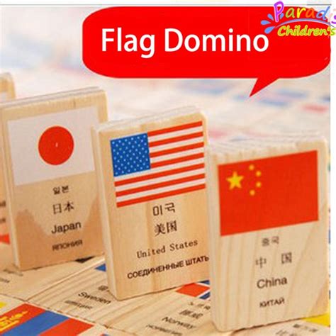 100pcslot Child Country Flag Domino Toys Wooden Cognitive Toys