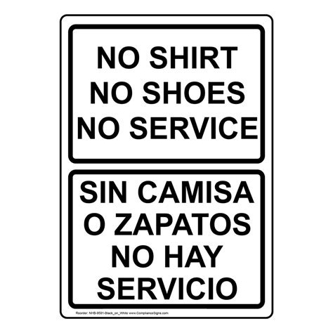 No Shirt No Shoes No Service Bilingual Sign Nhb 9591 Blkonwht