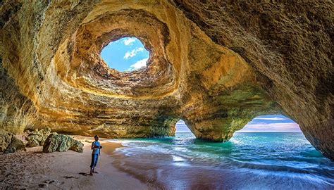 Hd Wallpaper Brown Cave Portugal Algarve Benagil Caves Selfie