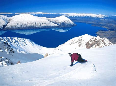 Ski Holidays Snow Mountain Mountain Top Blue Lake New Zealand Ski