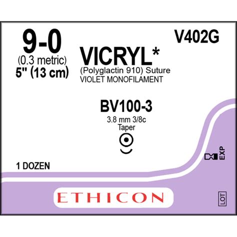Vicryl Absorbable Sutures Violet Monofilament 9 0 Single Armed