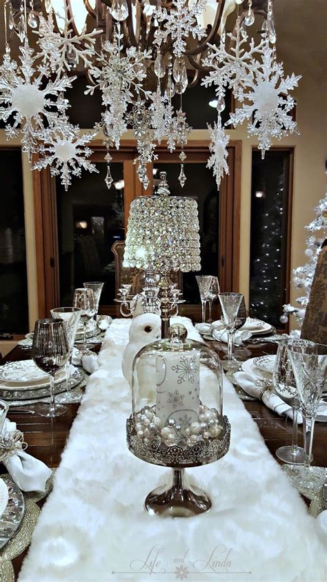 All your favorite brands, including dept. Snowflakes and Baubles Tablescape | Christmas chandelier ...