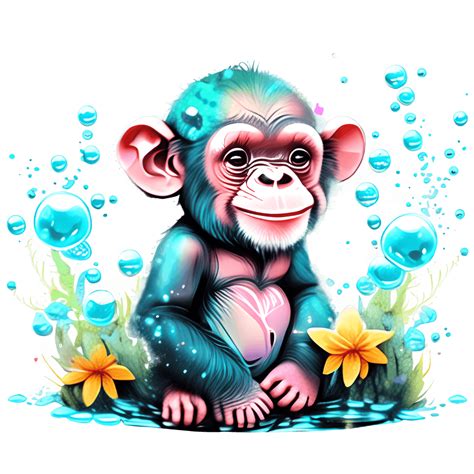 Magical Glitter Chimpanzee With Bubbles Graphic · Creative Fabrica