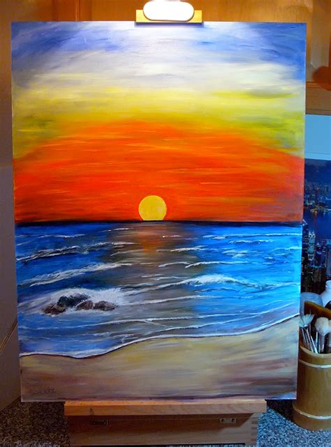 Pull yellow outwards from the edges of the sun toward the edge of the canvas. Sunset acrylic painting by dx on DeviantArt