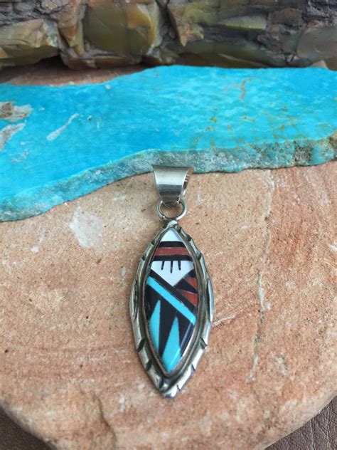 Native American Sterling Silver Pendant Zuni Inlay Design By Etsy
