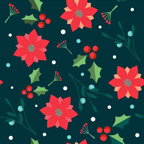 Christmas Seamless Pattern With Poinsettia Holly Berries And Leaves