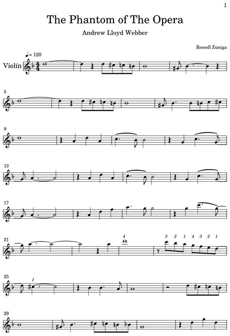 Text of the phantom of the opera (organ). The Phantom of The Opera - Sheet music for Violin