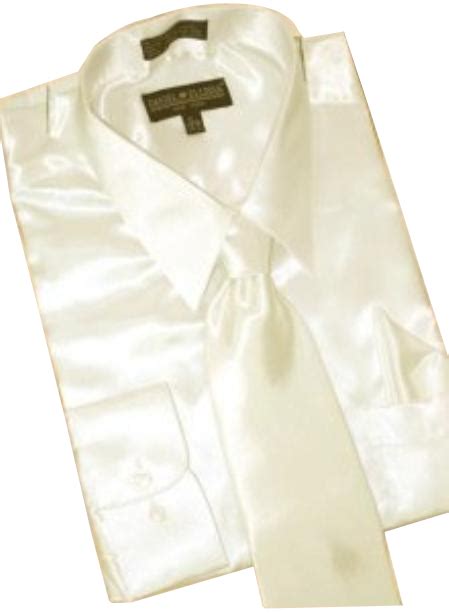 A white shirt is a perfect match for a tan suit. Satin Cream Ivory Dress Shirt Tie Hanky Combo