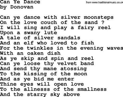 Donovan Leitch Song Can Ye Dance Lyrics