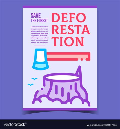 Deforestation Save Forest Promo Poster Vector Axe Deforestation Tree