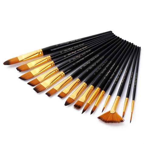 Paint Brush Set 15 Professional Art Brushes For Acrylic Watercolor Oil