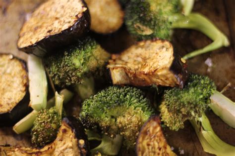 Warm Salad Of Roasted Aubergine And Broccoli With Anchovy Lemon