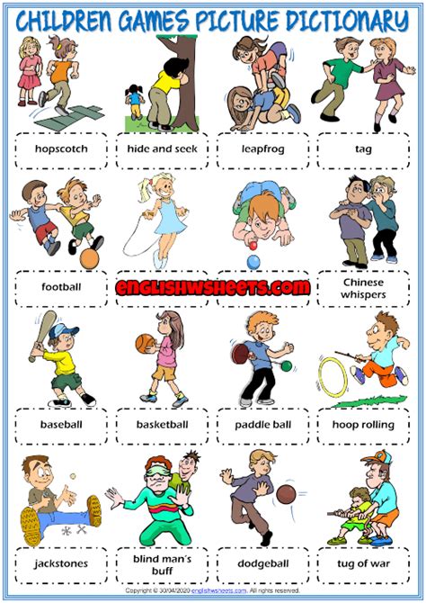Children Games Esl Printable Picture Dictionary For Kids