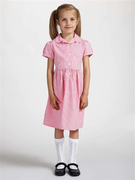 John Lewis And Partners School Belted Gingham Checked Summer Dress Pink