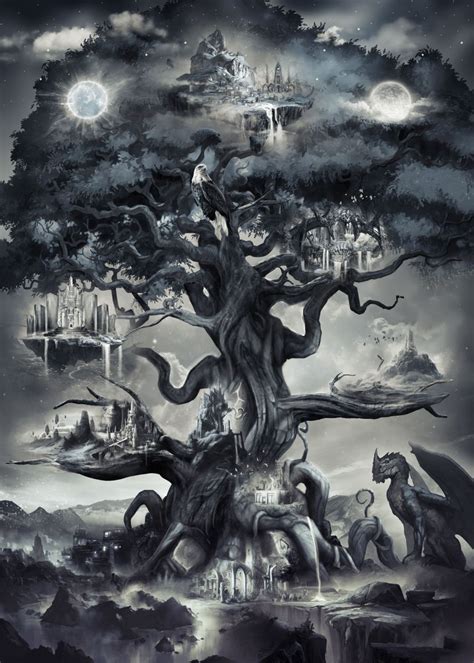 Yggdrasil Norse World Tree Poster Picture Metal Print Paint By Ikaruna Displate