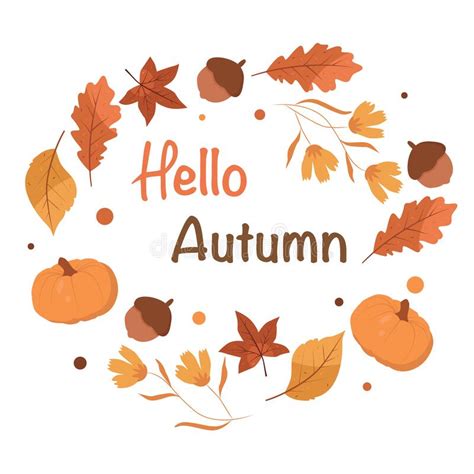 Hello Autumn Lettering With Orange Leaves Fall Vector Illustration