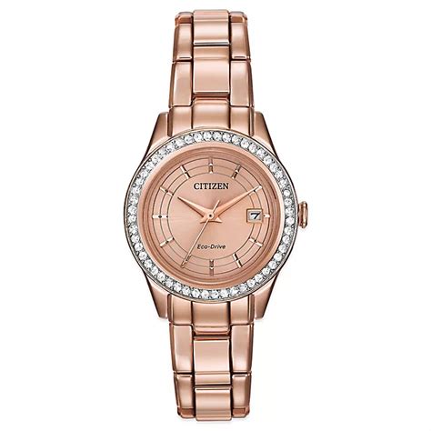 citizen eco drive ladies silhouette crystal graduated dial watch in rose goldtone stainless