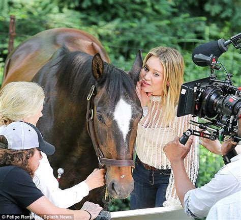 Hilary Duff Whispers In Horses Ear As She Films Latest Scene For Tv