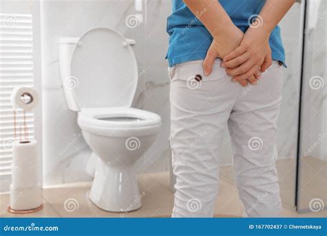 Boy Suffering From Hemorrhoid In Rest Room Stock Image Image Of Anus