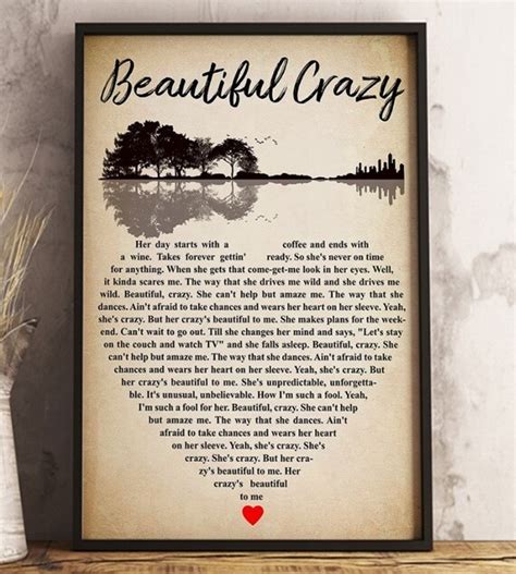 Luke Combs Beautiful Crazy Lyrics Poster Gift For Fan Wall Etsy